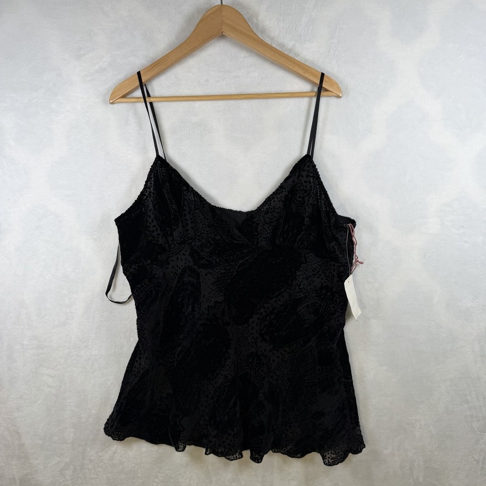 Vintage 90s Polo Ralph Lauren Black Silk Velvet Lace Trim Cami Camisole Size XL